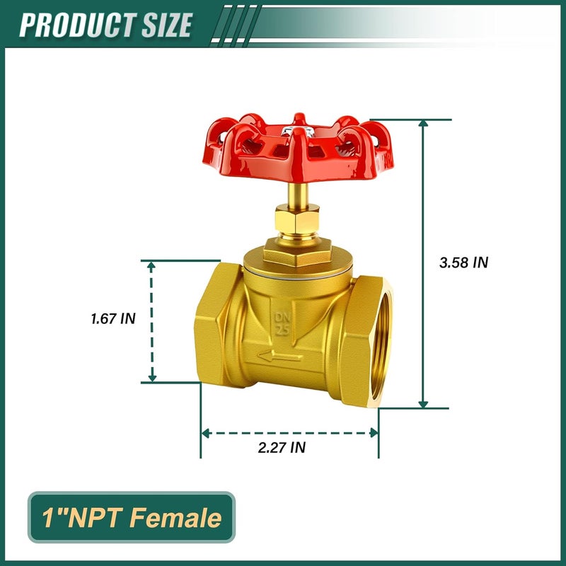 Goraguchi DN25 Brass industrial Globe Valves, 1" Female,with Wheel Handle, Heavy Duty Globe Valves Tool, for Fuel/Airl/Water/Gas/Oil - Image 2